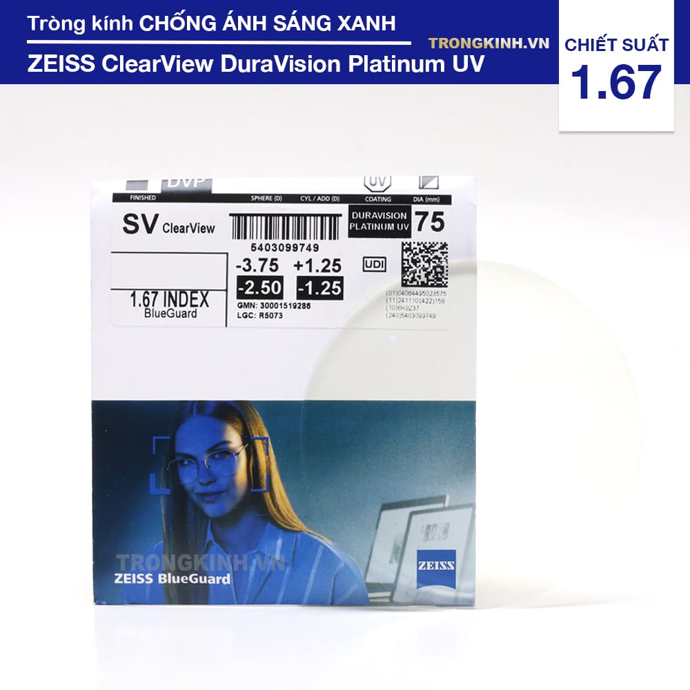 Tròng kính ZEISS ClearViewDuraVisionPlatinumUV 1.67