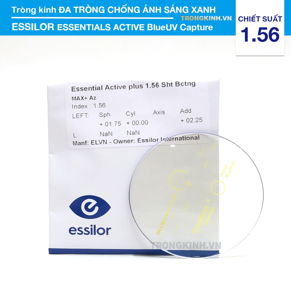 Tròng kính Essilor EssentialsActiveBlueUVCapture 1.56