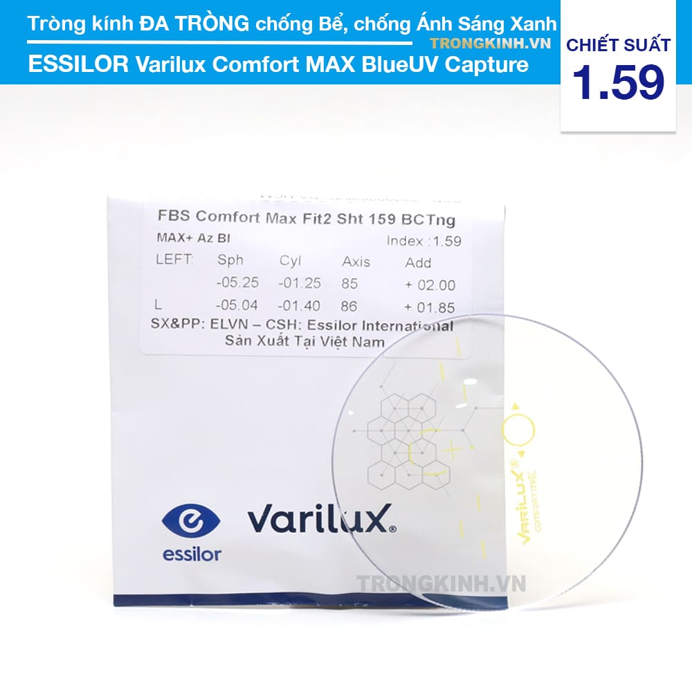 Tròng kính Essilor VariluxComfortMaxBlueUVCapture 1.59