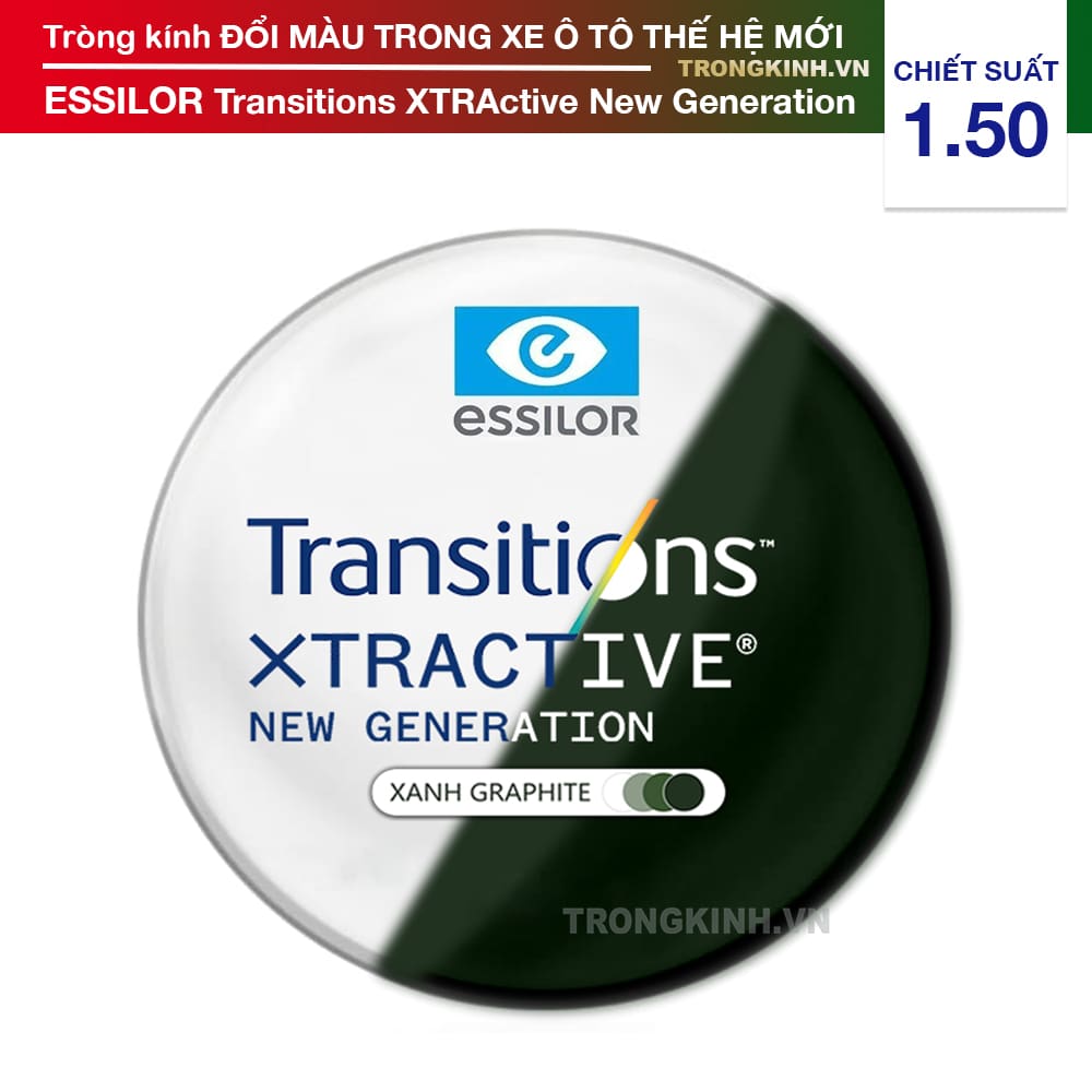 Tròng kính Essilor TransitionsXTRActiveNewGenerationxanhla 1.50