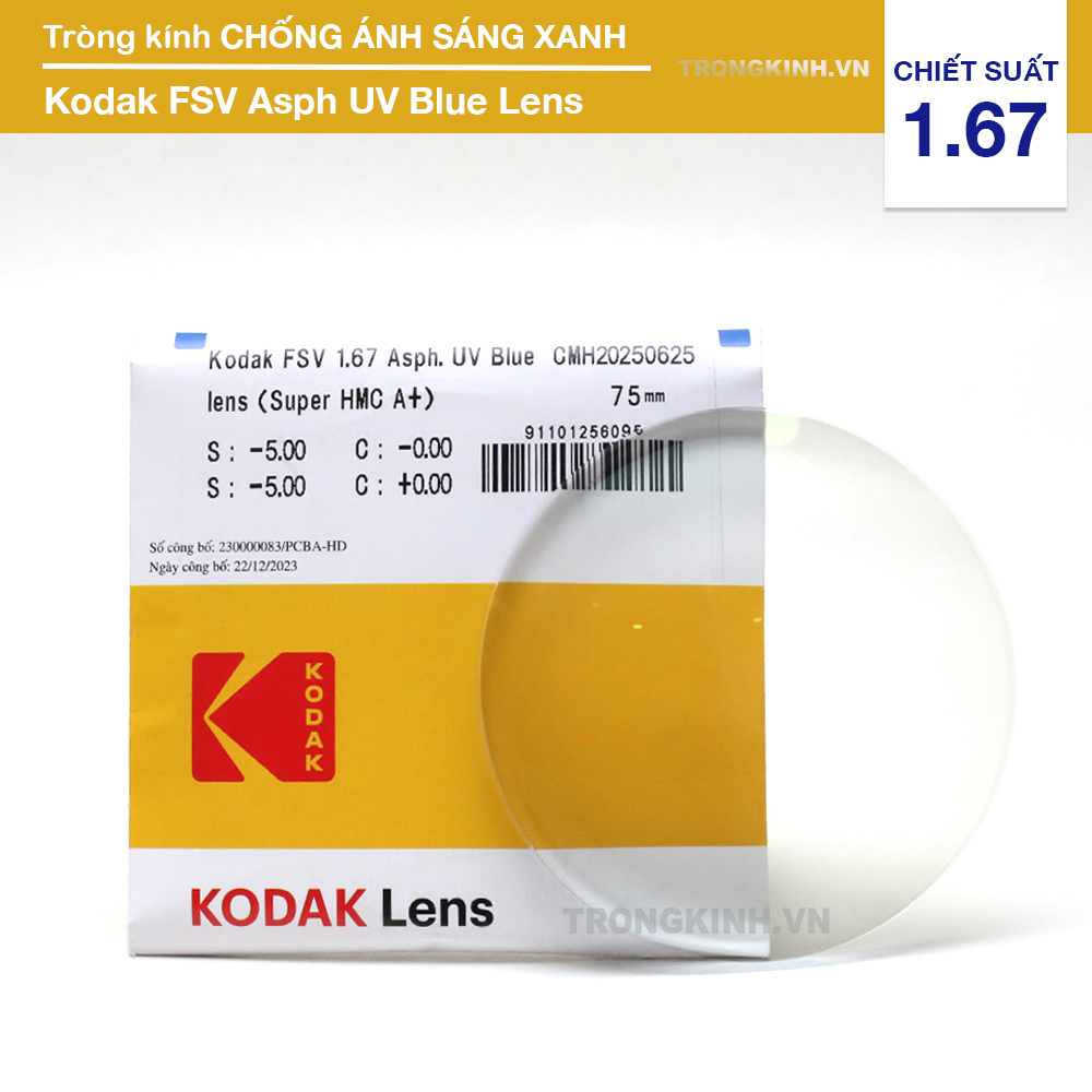 Tròng kính Kodak KodakFSV0AsphUVBlueLens 1.67