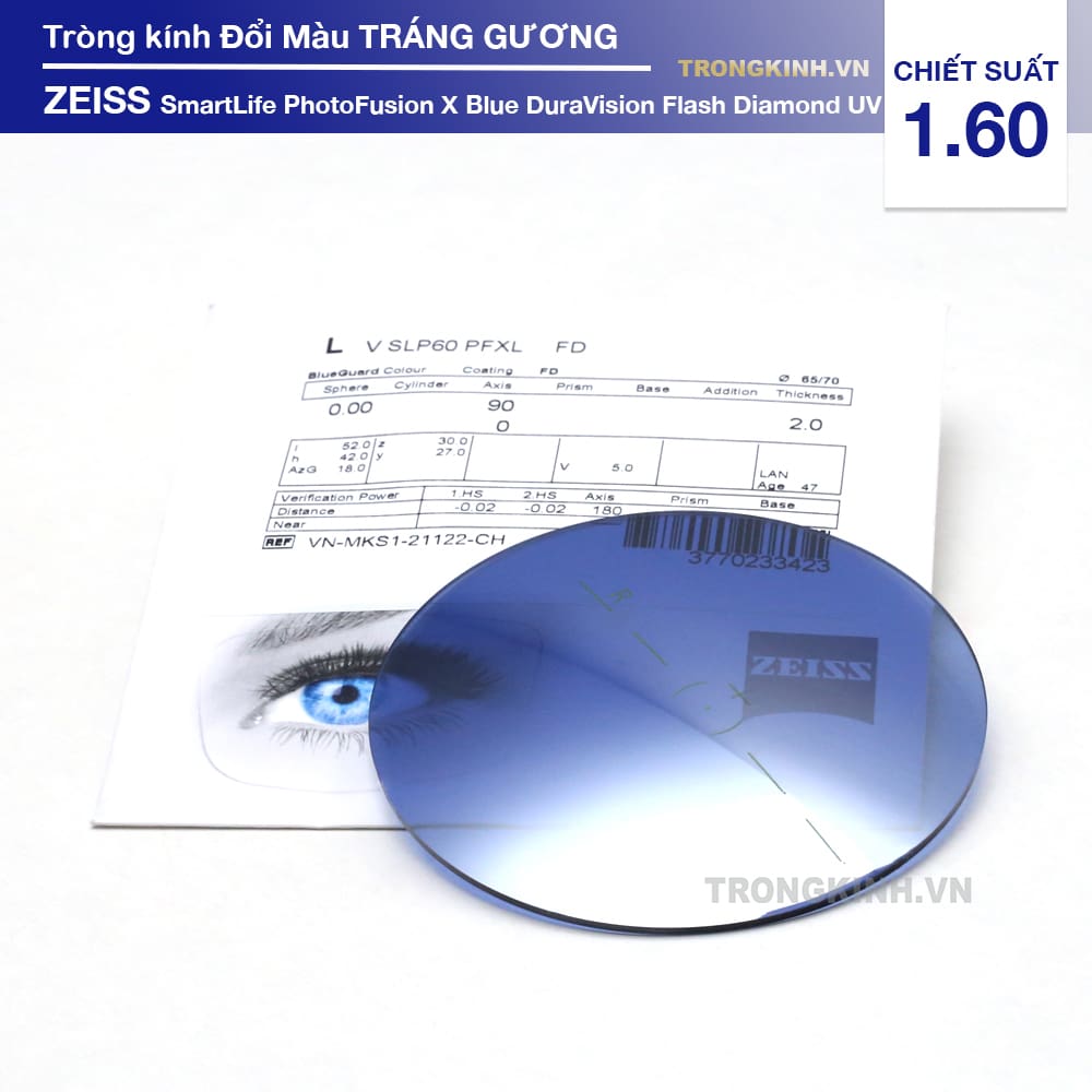Tròng kính ZEISS SmartLifePhotoFusionXBlueDuraVisionFlashDiamond 1.60
