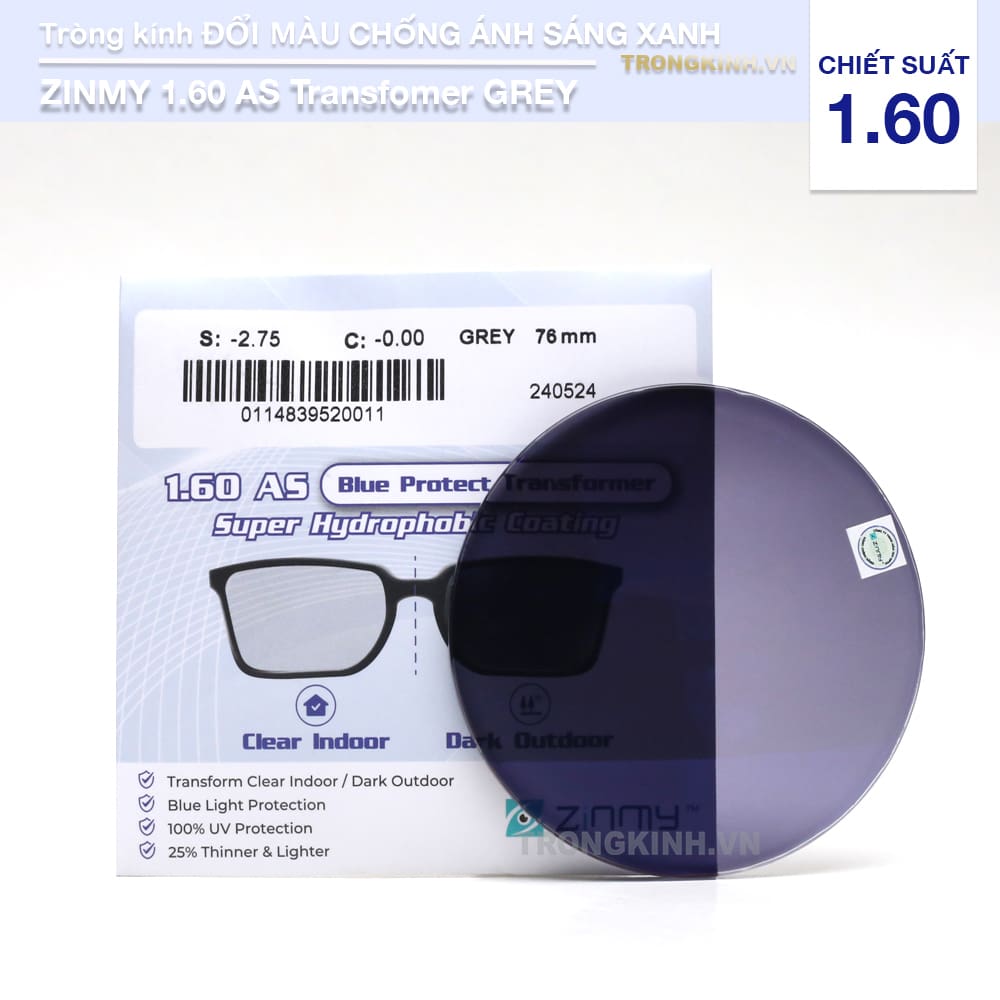 Tròng kính Zinmy ZinmyTransfomerGREY 1.60