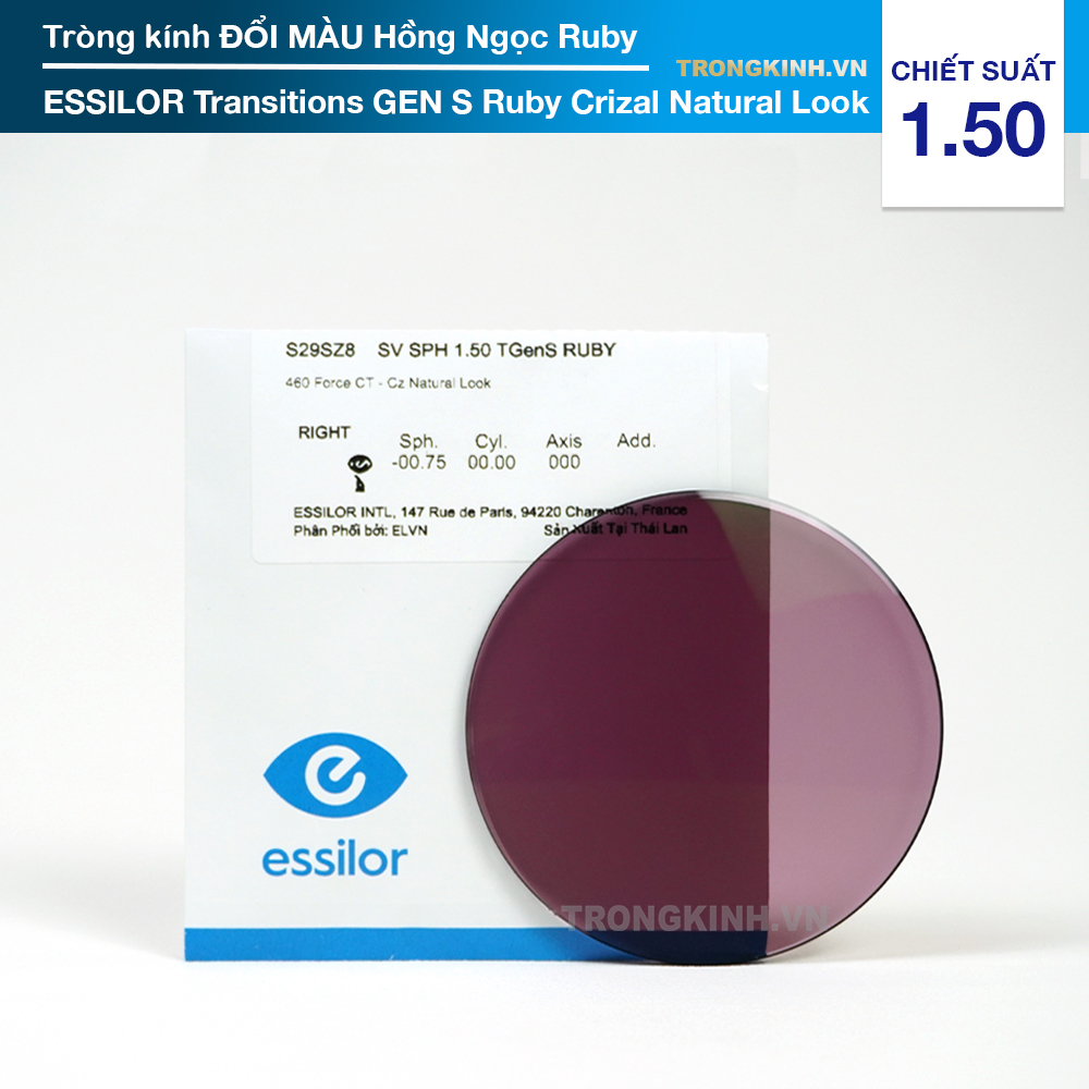 Tròng kính Essilor EssilorTransitionsGenSRubyCrizalNaturalLook 1.50
